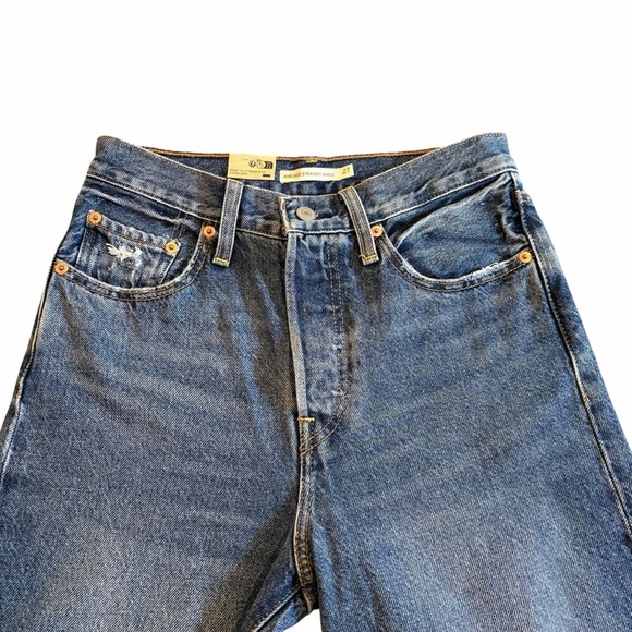 Levi’s Ribcage Straight Ankle Jeans Distressed Knee Holes 27 x 27 NWT - Picture 3 of 13